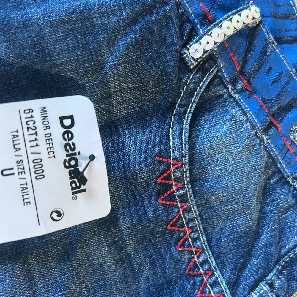 NWT Desigual‎ Criss Cross Denim Skirt with Embellishments Size 38 - Picture 4 of 7
